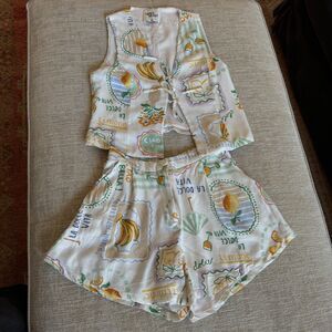 Paper Heart Women's Shorts Set Linen Blend Fruits Dolce Vita Sz M